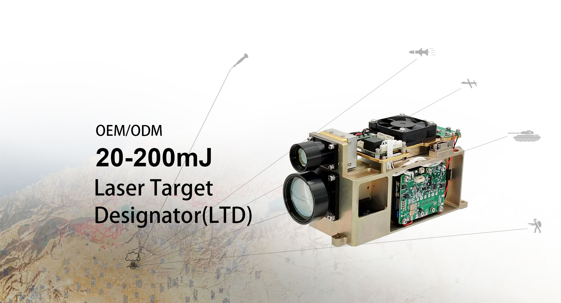 Kina 20-200mJ Laser Target Designator med afstandsmålerfabrik